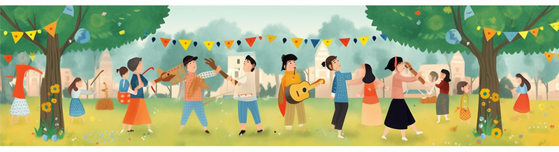 小清新儿童节六一户外草地树林孩子们乐器演奏音乐欢乐派对插画,插画/手绘图,插画/手绘图库,插画/手绘图下载,插画/手绘